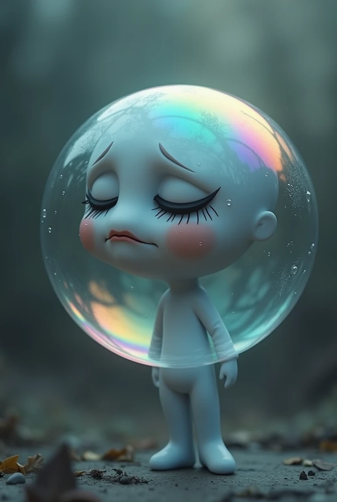 Create a soap bubble with a sad face 