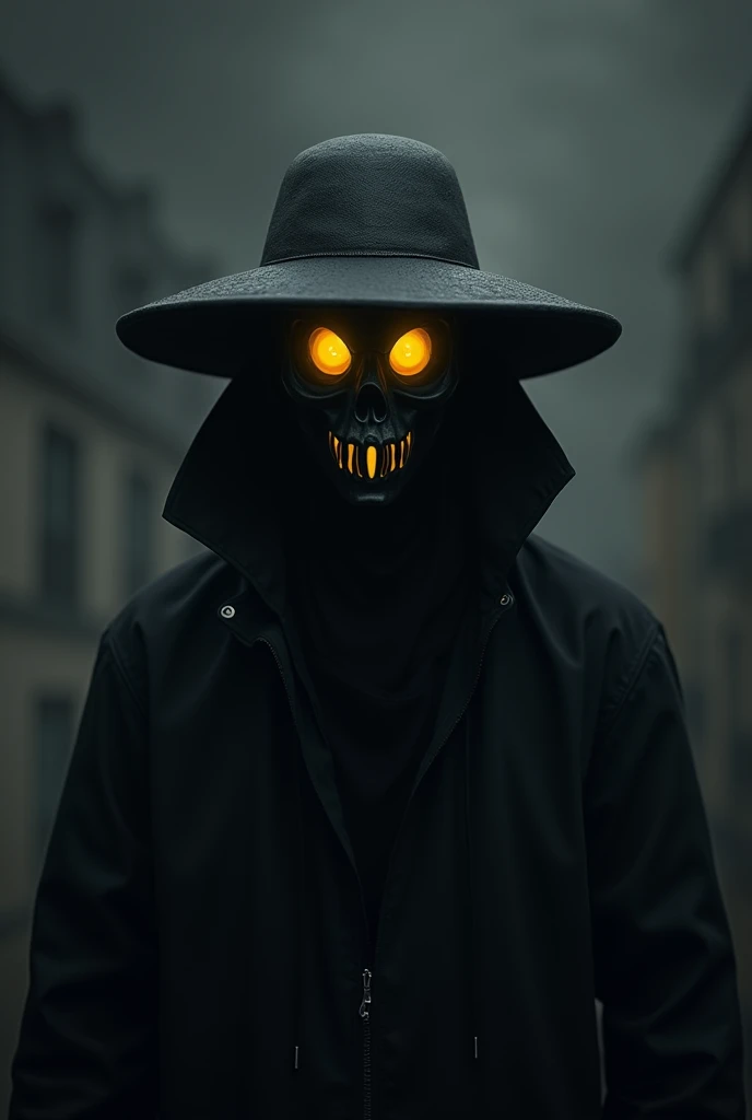 ultra high resolution, detailed, best quality, badgetype,solo badge,counter strike2 type badge,solo,looking at viewer,yellow eyes,1boy,male focus,no humans,mask,glowing,simple background,portrait,straight-on,plague doctor, hat, proportional, noire, minimal...