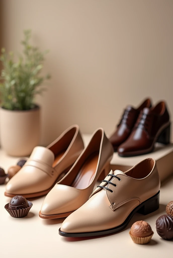 Background for photo book discreetly modern with shoes and chocolates