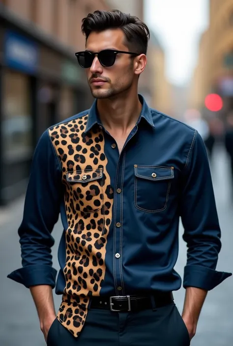 Dark blue interclass shirt with leopard theme