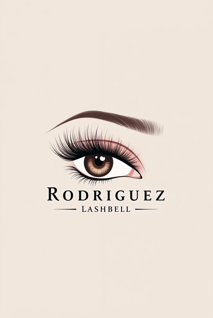 Create a logo for my beauty salon and manicurist with the words Rodriguez lashbell with an eye with eyelashes
