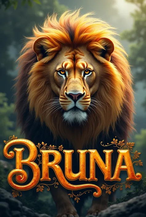 Word written Bruna with lion on the side.

