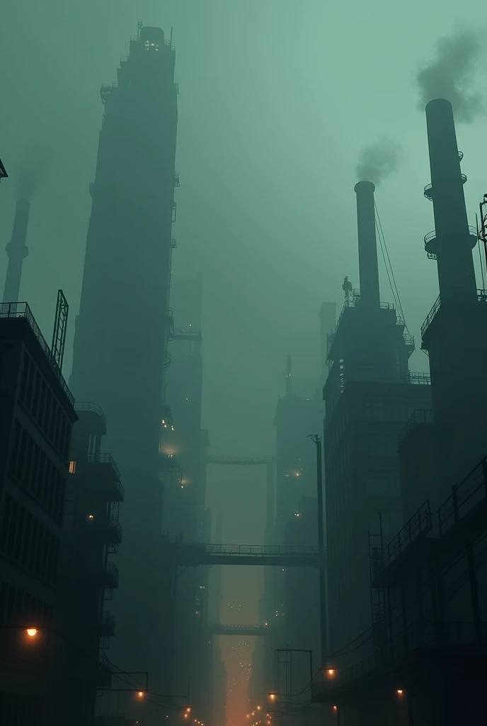 Design: A city skyline at night with smog and factory smoke covering the stars.