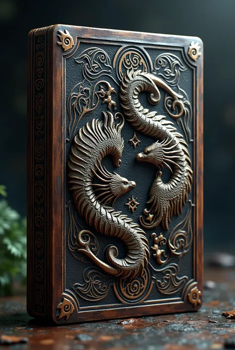 case with engravings of dragons and Nordic runes