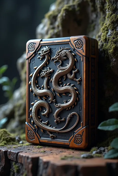 case with engravings of dragons and Nordic runes