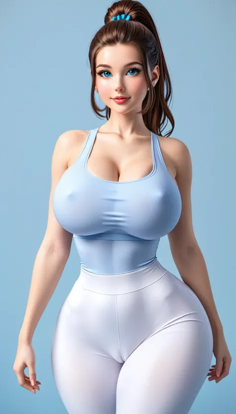 (Velma)(1solo)(1girl)((Solo)) ((Masterpiece)) ((High Quality)) (slim thick)((Perfect Face)) ((Huge Breasts)) ((Wide Hips:1.4)) ((Narrow Waist)) ((Beautiful)) ((detailed hair)) ((PONYTAIL Hair)) ((Light Skin)) ((Cute Nose)) ((BLue Eyes)) ((Young)) ((white t...