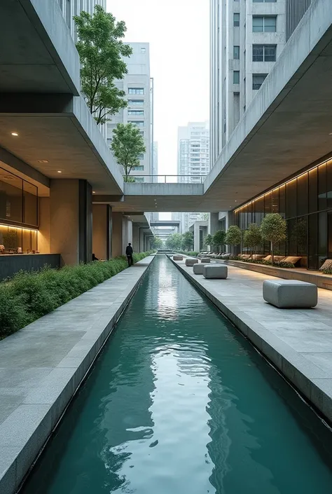 An urban passage with concrete water slopes