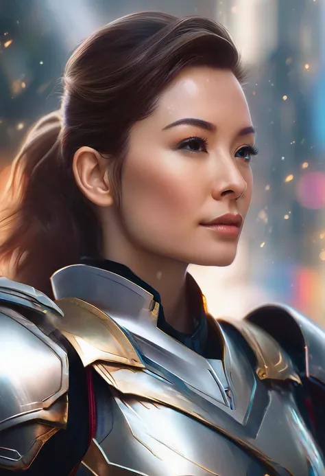 a close up of a woman in a suit of armor, medium close - up ( mcu ), 8k artgerm bokeh, wojtek fus, ig model | artgerm, ross tran...