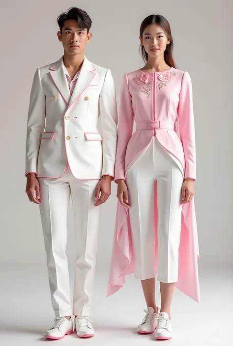  men&#39;s and women&#39;s uniform for the Olympic entrance parade, mainly white pink with cherry details