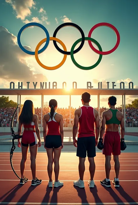 A professional and modern magazine cover for a Mexican Olympic Development Center, designed without any text. The image features four athletes standing with their backs to the viewer, gazing towards the horizon. The athletes include two women and two men: ...