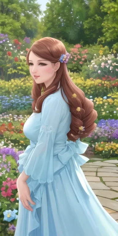 (best-realistic-real-life) flower garden_king, outdoor, milf, looking with love and completely distracted