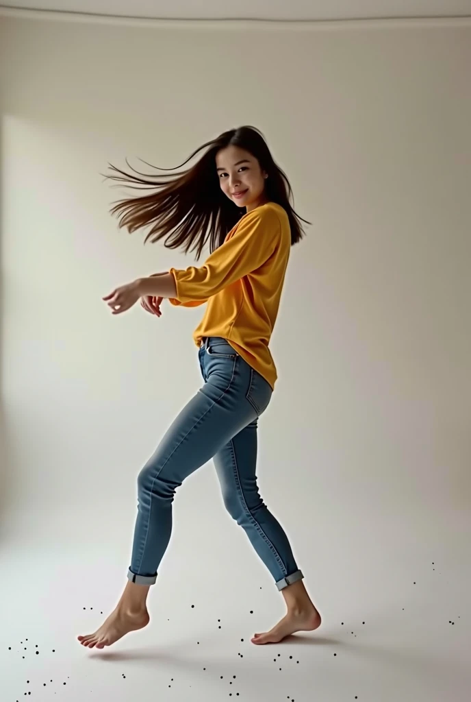 Video d.une jeune femme brune qui danse. Sous’la forme d.a tiktok that can be posted on social networks 