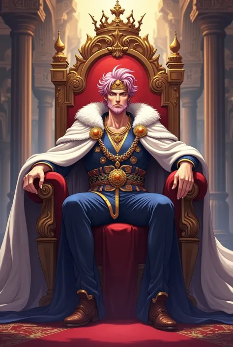 Image of a king sitting on an anime-style throne
