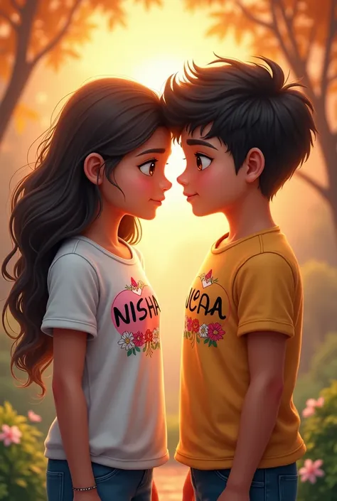 Nisha names girl t-shirt with neeraj names boy t-shirt ,  love scence
