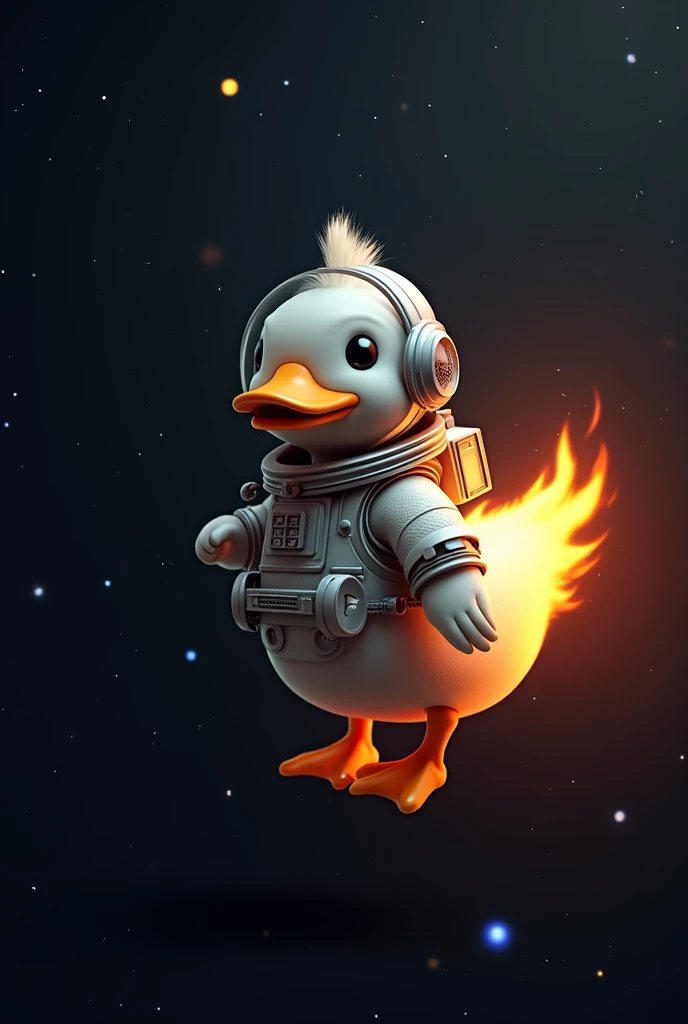 Astronaut Duck with fire on its tail