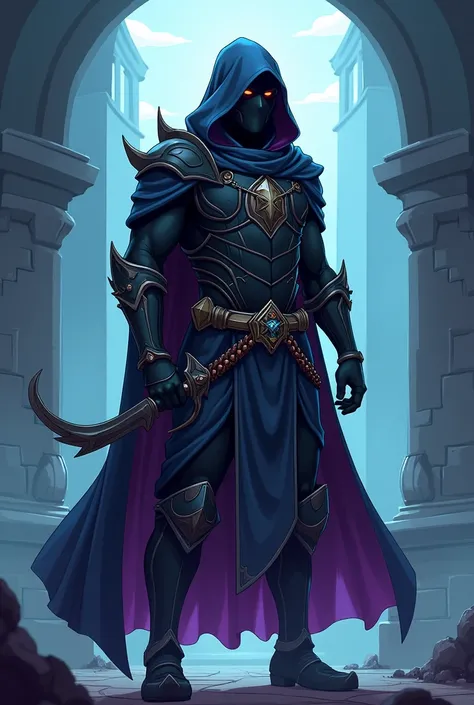 **Eternal Shadow** is a dark and calculating character, wearing a black mask and carrying the ancient amulet that allows travel between planes. His main weapon is the "Claw of the Abyss", a blade that cuts matter and spirit. Wears silent armor and shadow c...