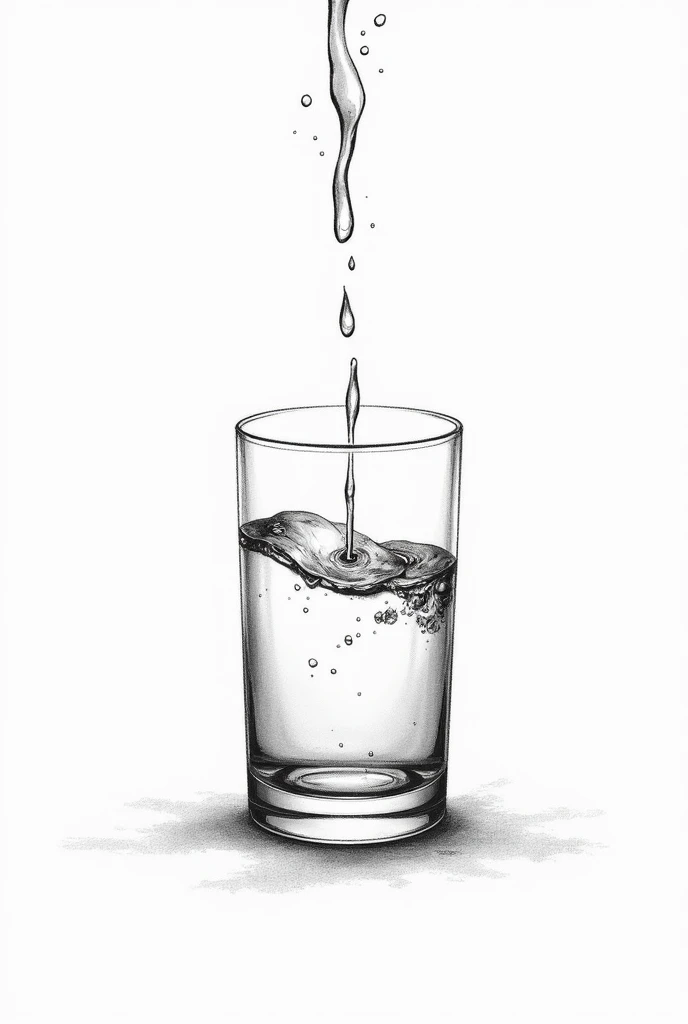 We add half a glass of water in black and white drawing version 