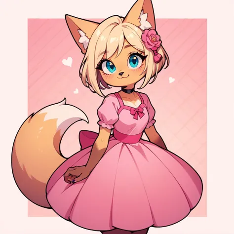 1girl, fox girl, cute fox, anthro, pink princess dress, blonde hair