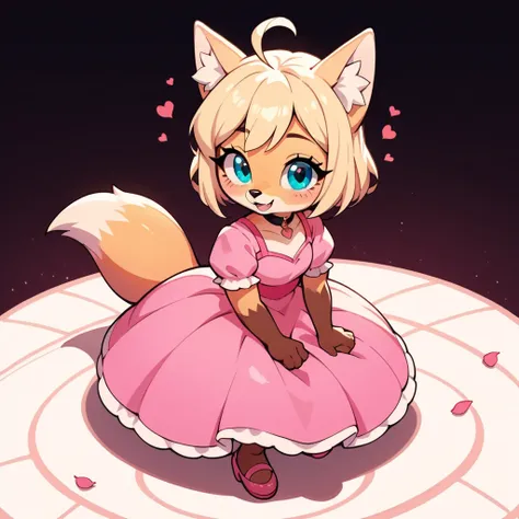 1girl, fox girl, cute fox, anthro, pink princess dress, blonde hair