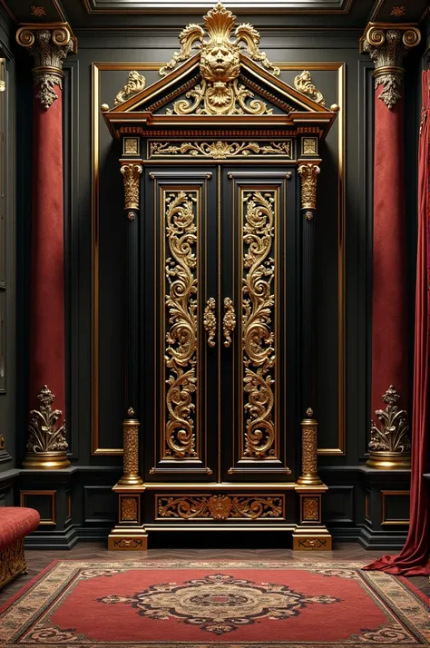 giant baroque style closet room in gold and black 15th century