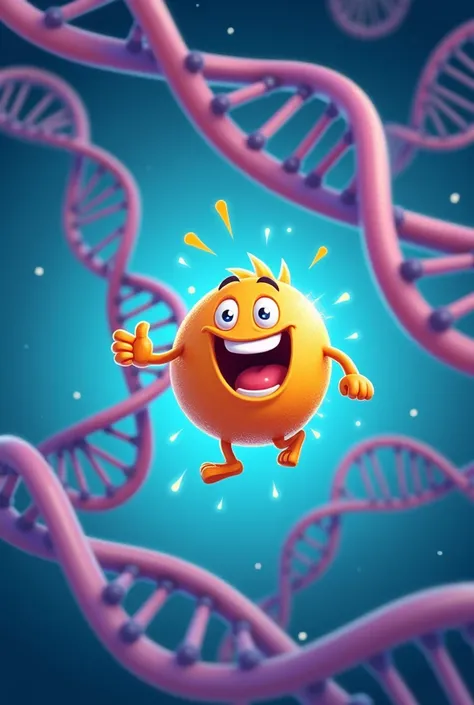 An enzyme appears (with a happy face) called Helicase separating the two strands of DNA.