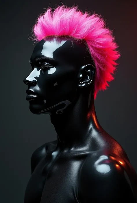 Male transformer black body and black pink iron hair on head porn