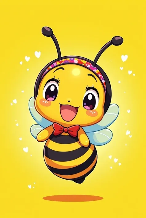 Bee in anime clothes, yellow and black with yellow background, animated bee. dressed as such