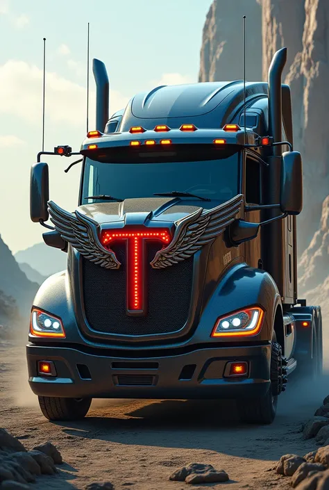  I want the letter T on the head of a truck and for the letter to have wings.