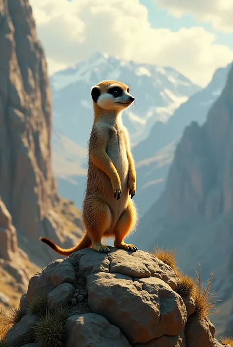 Meerkat looking around on top of a mountain