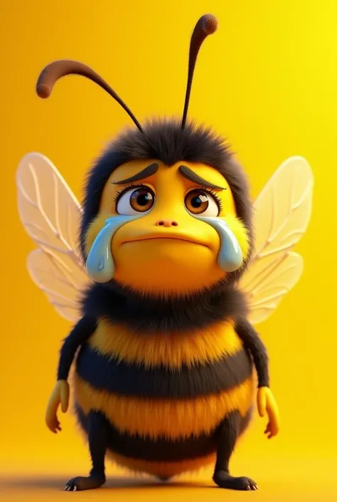 Crying bee, yellow and black bee with a yellow background, animated bee. 