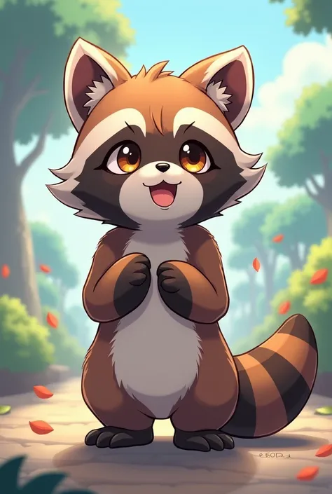 A furry humanoid raccoon in anime style