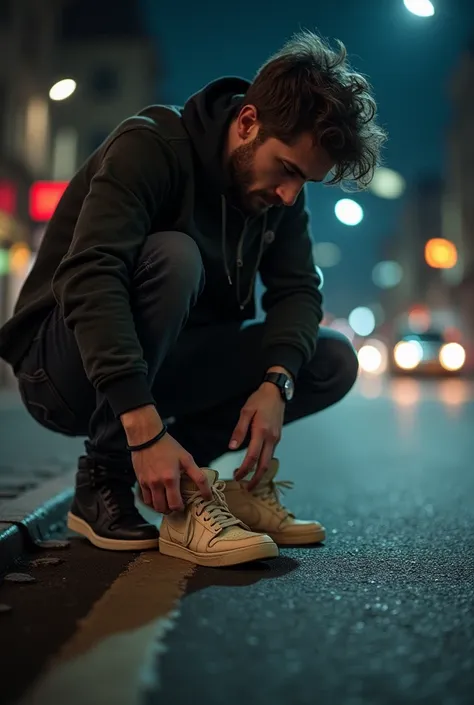 Take a photo like a man taking pictures of sneakers after a night walk 