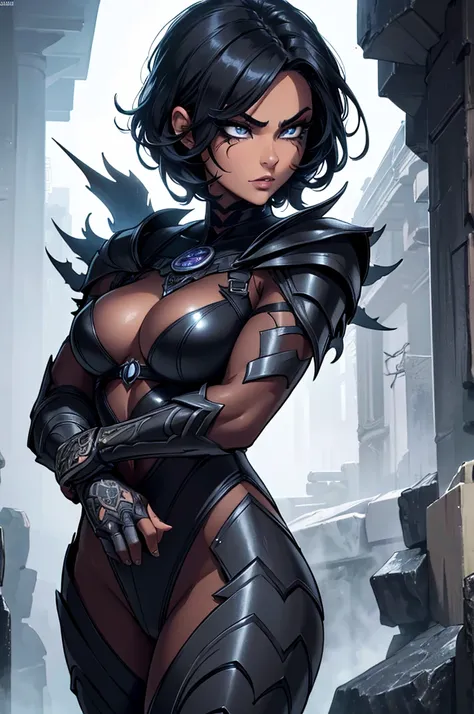 A beautiful woman with short black hair, dressed as a ninja, mystical dark ninja warrior, intricate detailed armor, detailed face, beautiful detailed eyes, beautiful detailed lips, extremely detailed face and features, long eyelashes, flawless skin, dynami...