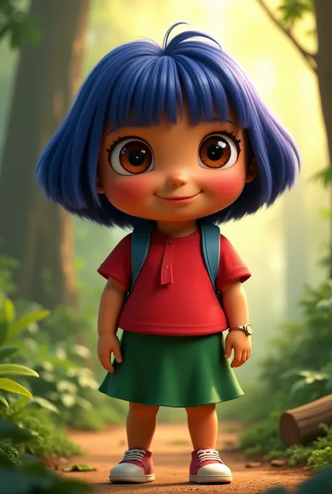 Make Dora the Explorer make her wearing the red outfit and green skirt and blue hair now make her 1 real photo 