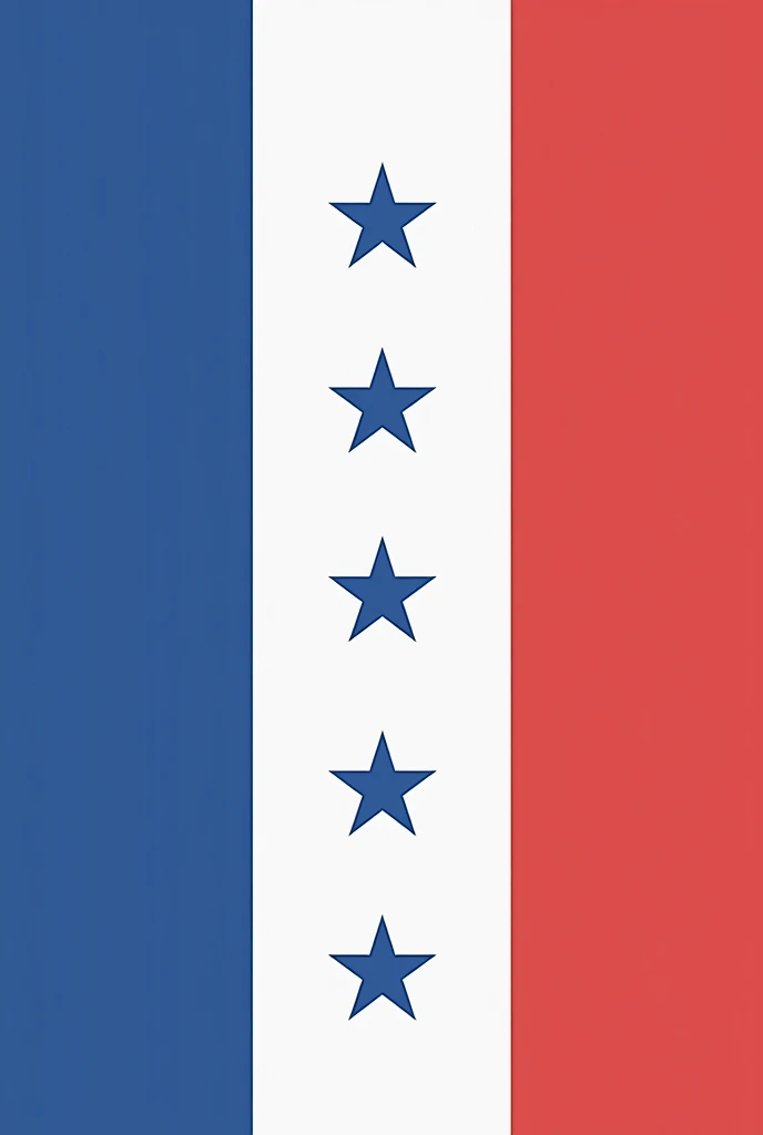 Flag with two blue stripes and a white stripe in the middle and 5 blue stars on the white stripe