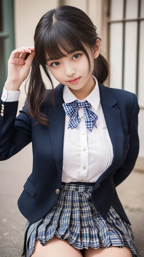 ((smile))、Confused、RAW Photos、(((The ultimate portrait masterpiece)))、((The cutest girl in the world:1.4))、1 girl、、Japanese、Cute Face、((Silky Hair))、(A high ponytail tied with a ribbon:1.4)、((Super huge breasts:1.4))、((Eyes that shine like jewels))、Glowing...