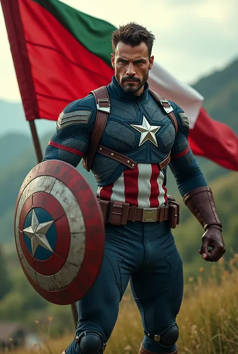 captain america but basque, with the ikurriña the flag of euskadi