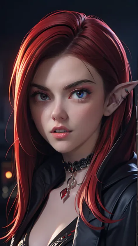 in the form of a digital drawing, a vampire with red hair and white streaks, rpg a striking close-up portrait of a fantasy chara...