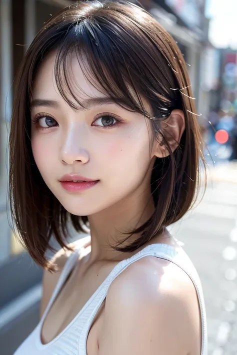 with the backdrop of tokyo alleys、1 girl、independent、look forward to、light eye makeup、brown hair color、flat 、hair blowing in the...