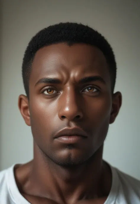 shawt in a realistic portrait of a handsome african american man, beautiful detailed eyes, beautiful detailed lips, extremely de...