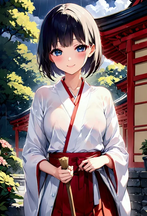 高いquality illustration, masterpiece, Very delicate and beautiful, Slender body, Anime Style, Beautiful Eyes, masterpiece, Highest quality, High resolution, Very detailed, Perfect lighting、Very young、1 female、(Shrine maiden)、Underwear is visible、Medium ches...