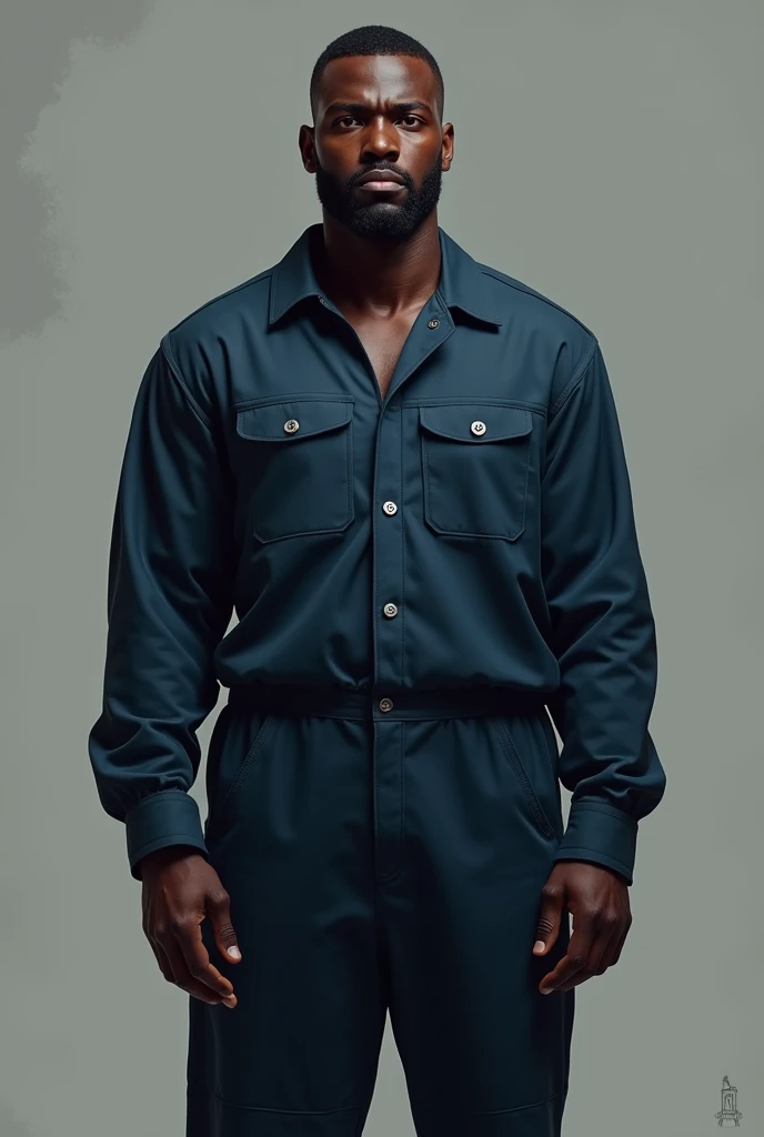 Human with a dark blue jumpsuit with brown skin color