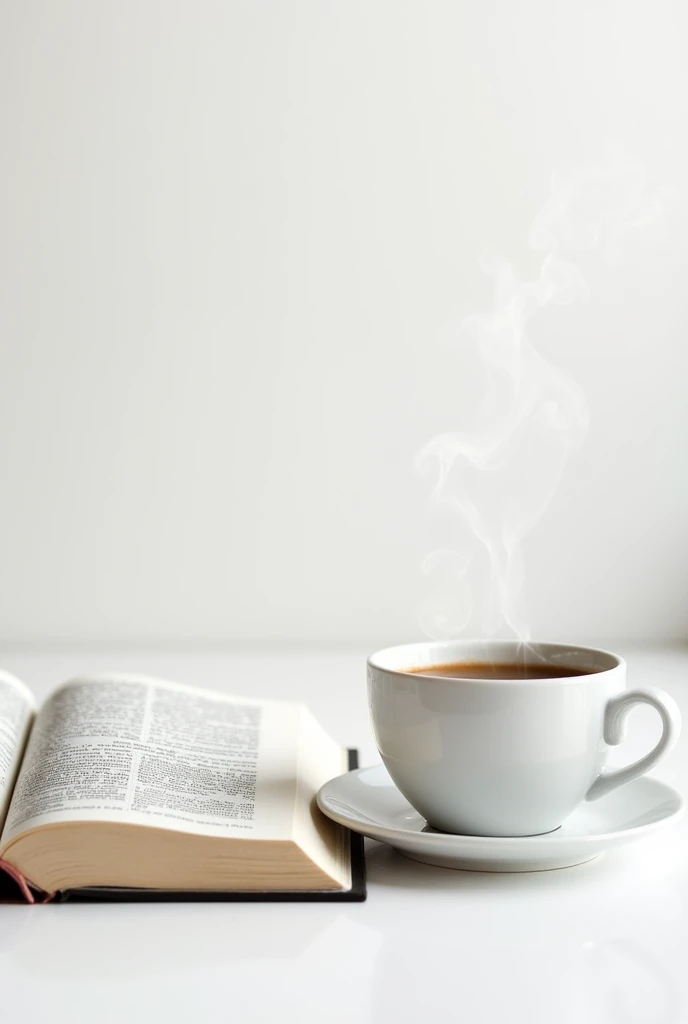 Open Bible coffee cup of coffee white background , size for story