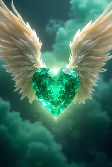 I want a picture for my cosmetics store poster In the picture I want angel wings, a heart shaped emerald, 
multi-colored smoke with bright colors and in title you will put &#39;&#39;At Emralde&#39;s, enhance every moment, seduce every eye&#39;&#39; and inc...