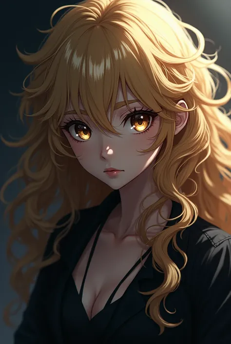 dark , Caucasian female, long blonde curly hair ,eyes browns, The eyes, anime jujutsu kaisen
