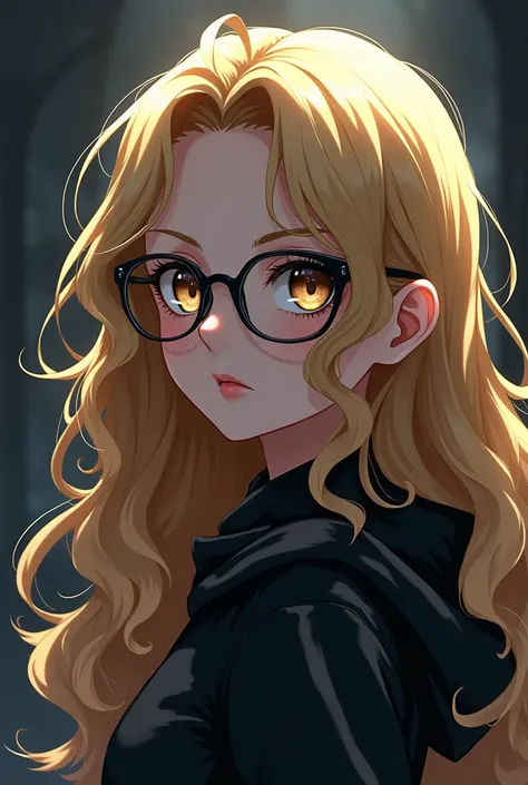 dark , Caucasian female, long blonde curly hair ,eyes browns, Glasses with black frame , アニメ, JUJUTSU KAİSEN