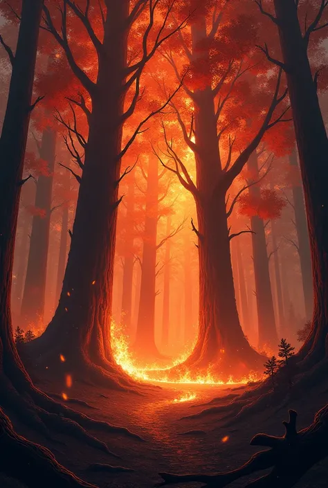 Generate an illustration of burning trees