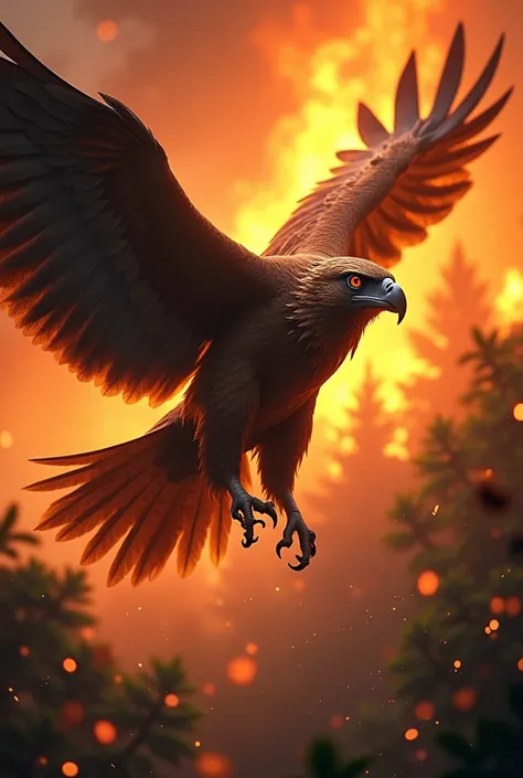 Bird of pray in forest fire