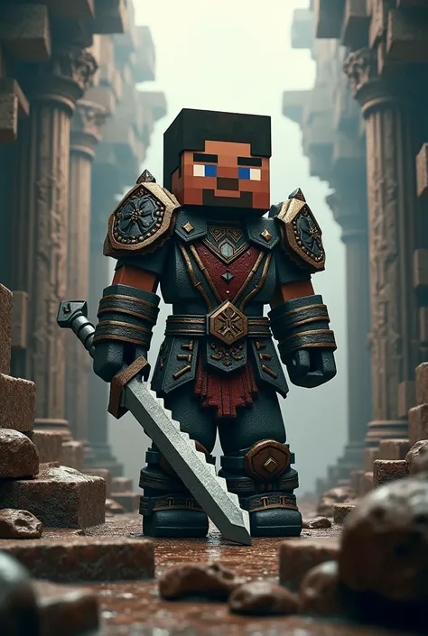 Minecraft logo that says legend  (Ancient warrior theme) ( that has a minecraft character)