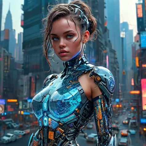 (masterpiece:1.2),(Highest quality),(Super detailed),(Ultra-high resolution),(Best illustrations),8k,wallpaper,Future City,Beautiful female cyborg,whole body,psychedelic,Vector art,Layered textures,progressive,pop,sf,cyber punk,sexy